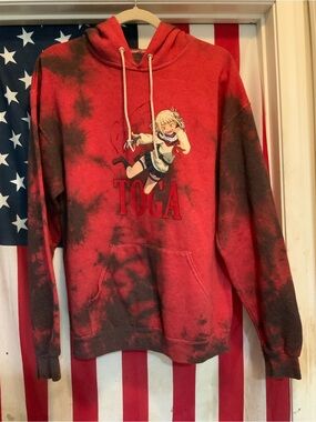 TOGA Red and Black Tie-Dye Zip-Up Hoodie Sweatshirt